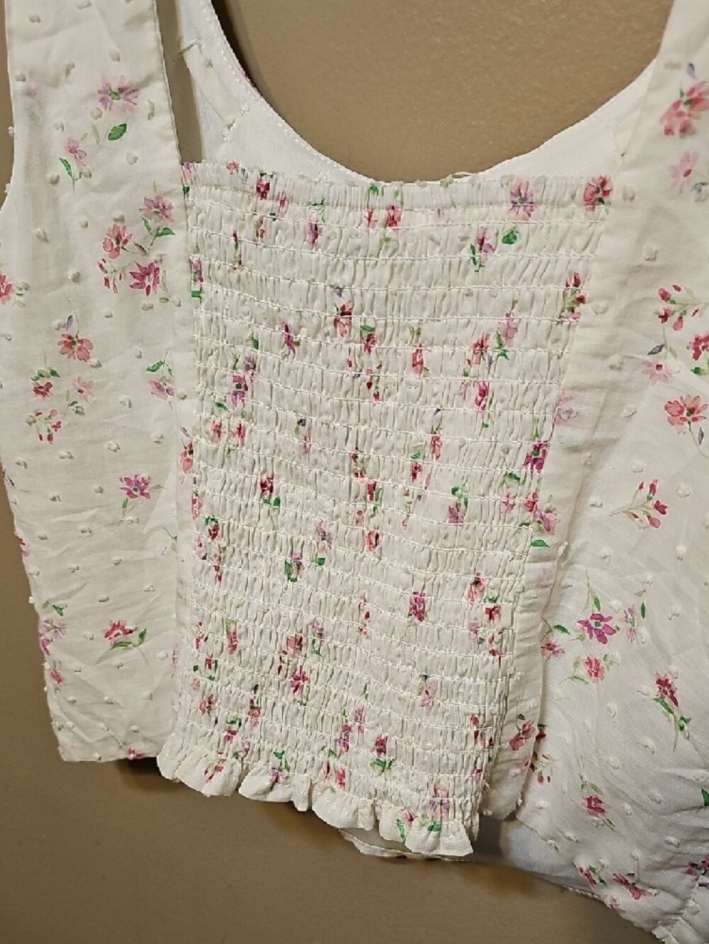 Cream Floral Tie-Front Crop Camisole - Picture 4 of 4